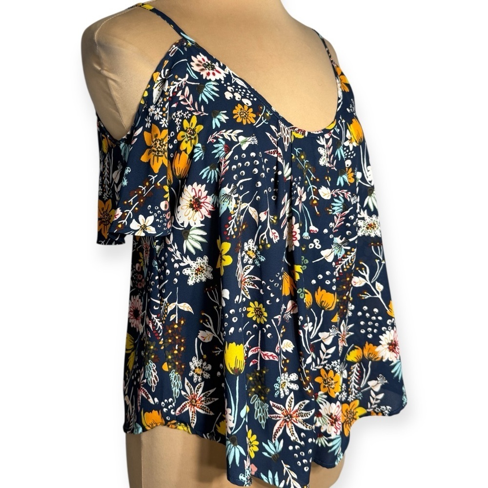 Lush Stitch Fix navy blue multicolor floral cold shoulder tank top size medium - Picture 3 of 9
